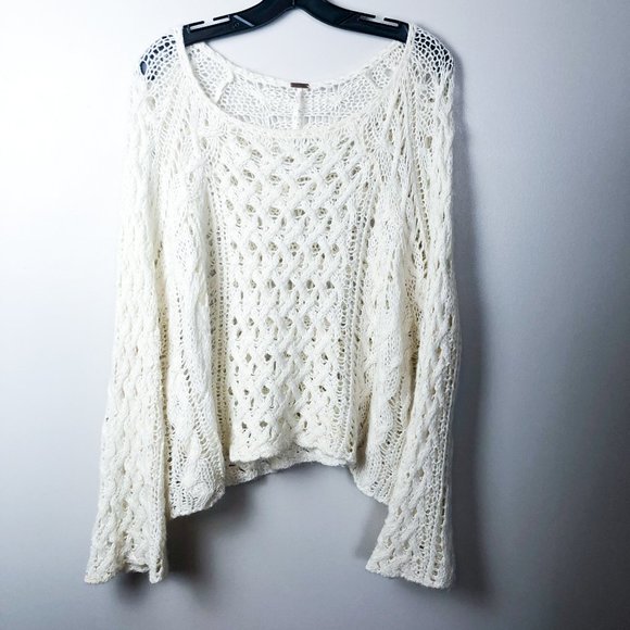 Free People Sweaters - Free People Open Knit Flare Sleeve Cream Sweater